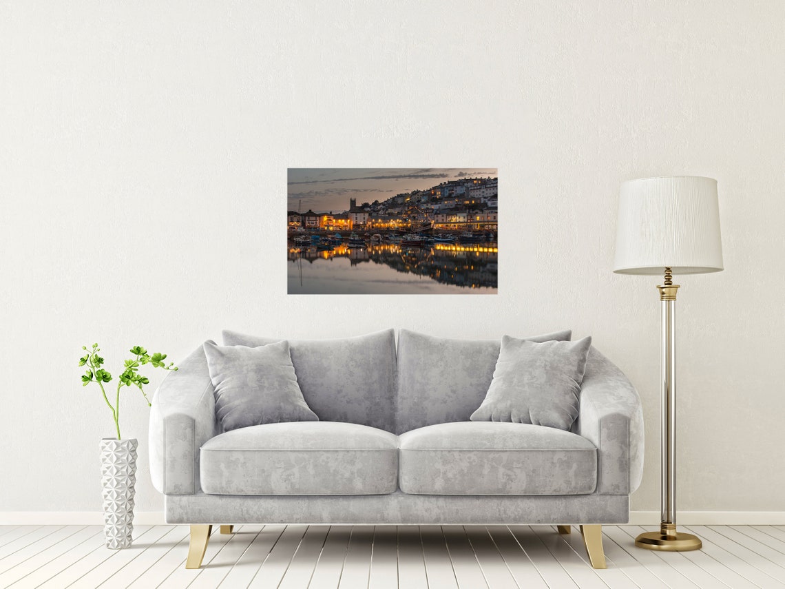 Brixham Harbour Devon Twilight Fishing Boats Reflections Poster - Image 2