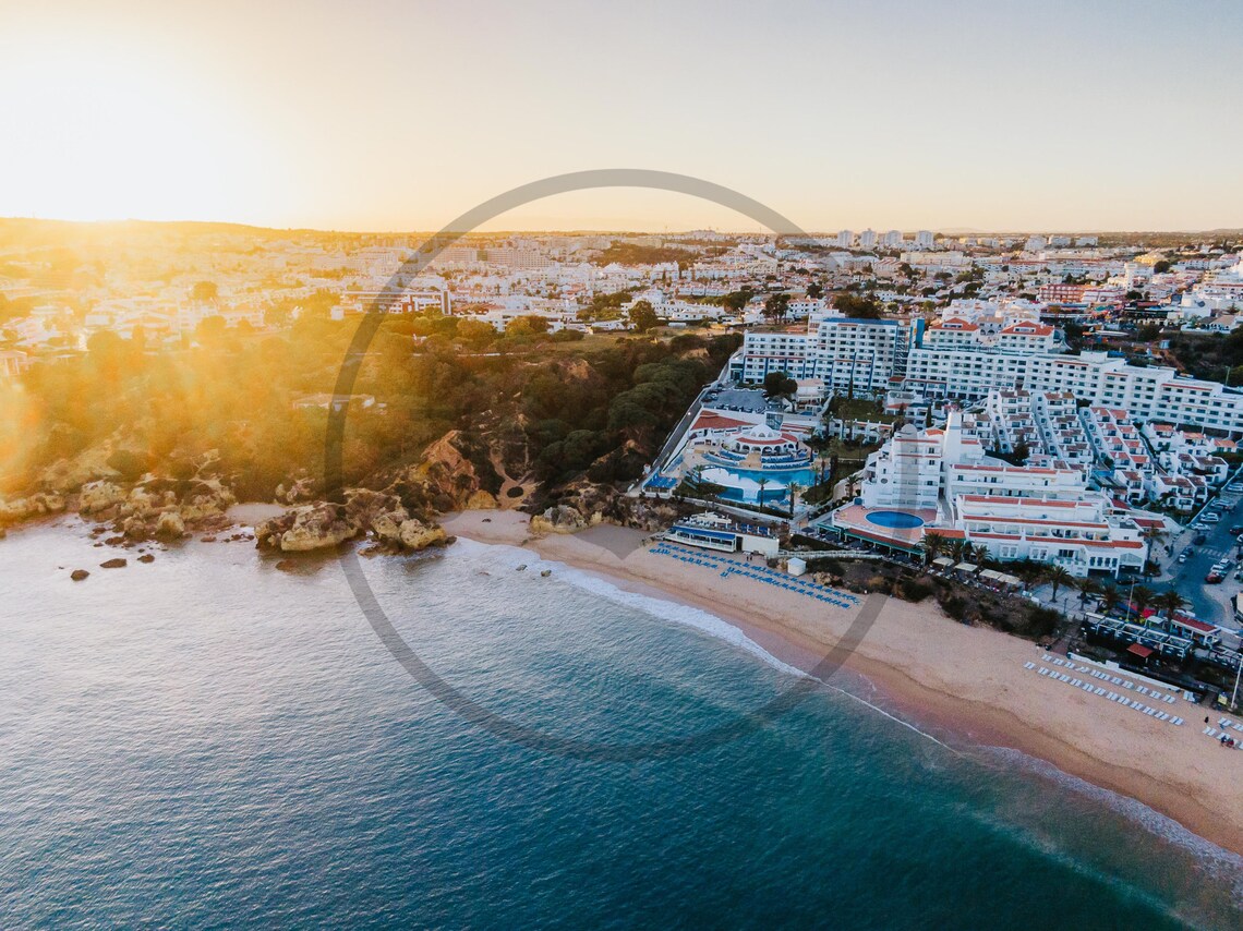 Algarve Portugal Sunset Aerial Beach and White Resort Poster - Image 3