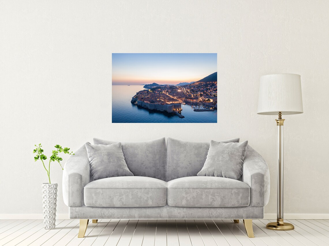 Dubrovnik Croatia Sunset Aerial Old Town Walls and Sea Poster - Image 2