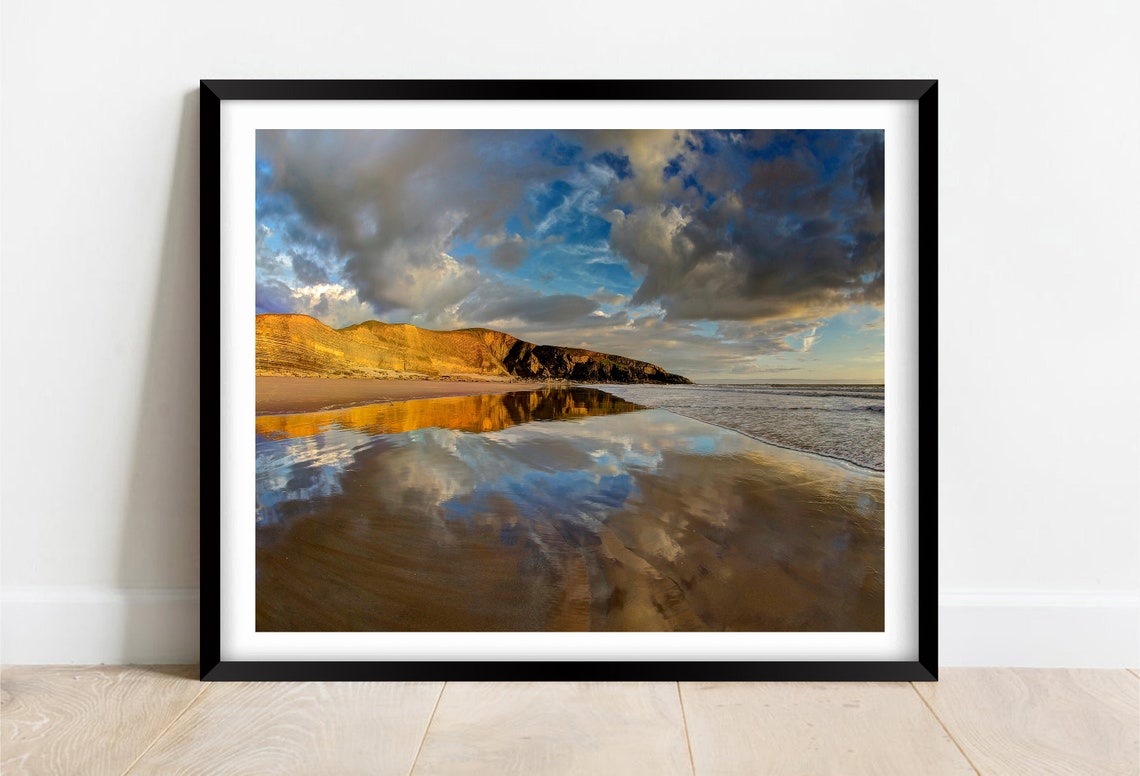 Witches Point Beach Bridgend Wales Golden Sunset Reflections Poster