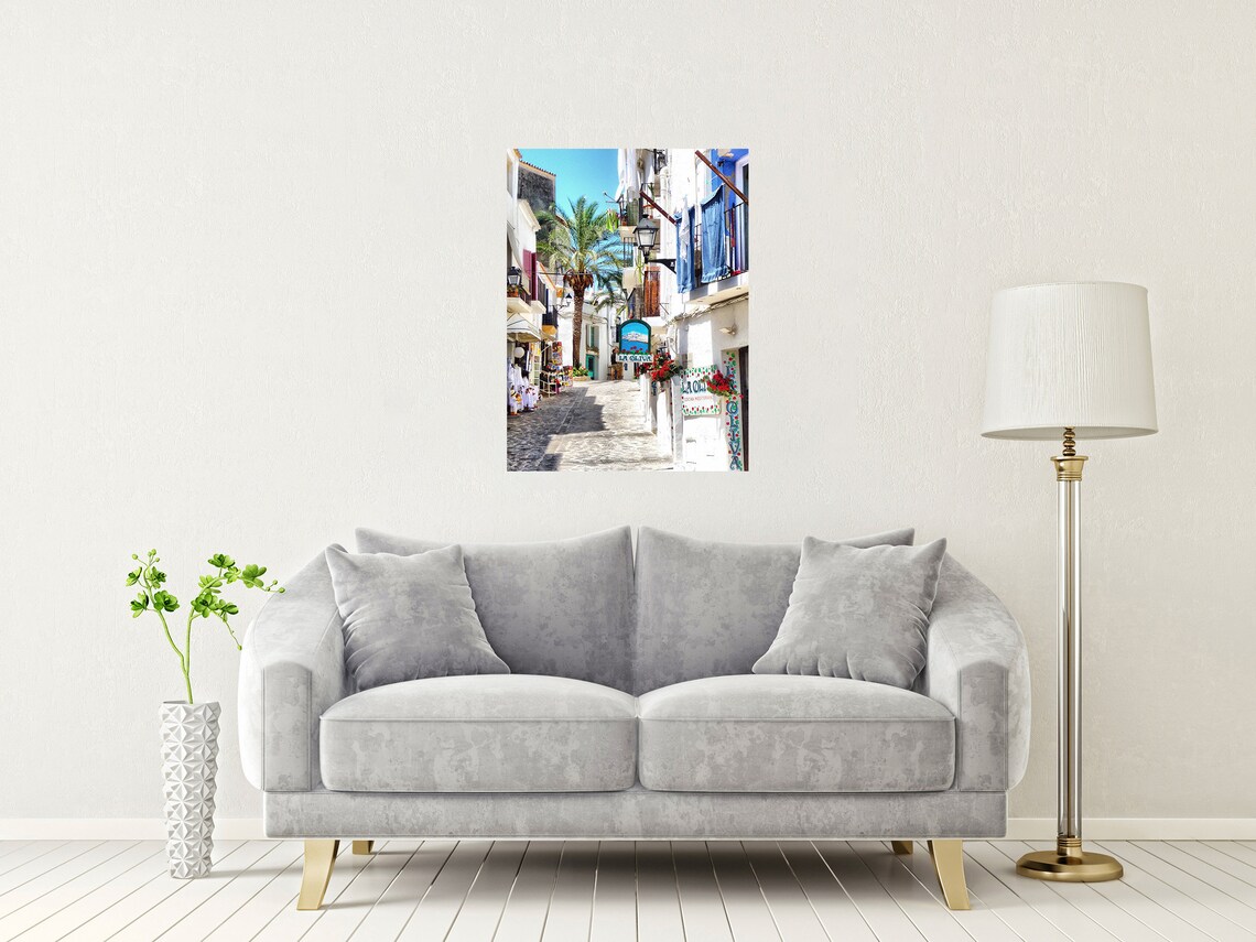 Ibiza Old Town La Oliva Street with Palm and White Houses Poster - Image 2