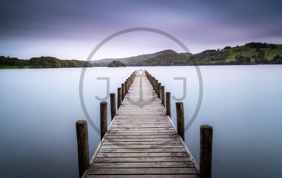 Coniston Water Parkamoor Jetty Misty Calm Lake District Poster - Image 3