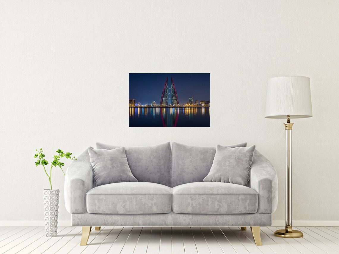 Bahrain World Trade Centre Manama Twin Towers Night Glow Poster - Image 2