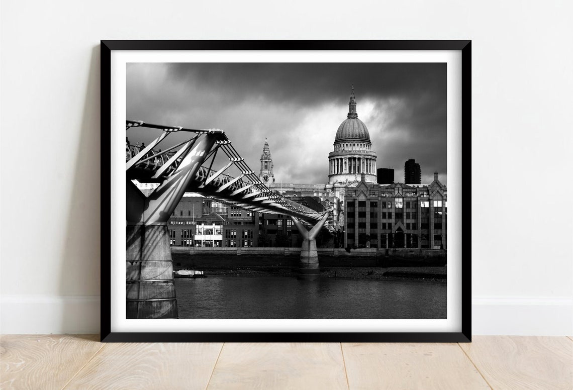 Millennium Bridge St Pauls Cathedral Dramatic Black White Poster