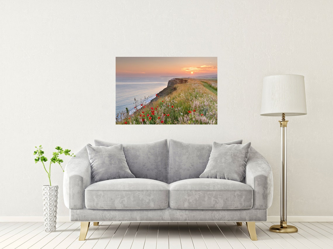 Atherfield Bay Poppies On Cliff Top Sunset Isle Of Wight Poster - Image 2