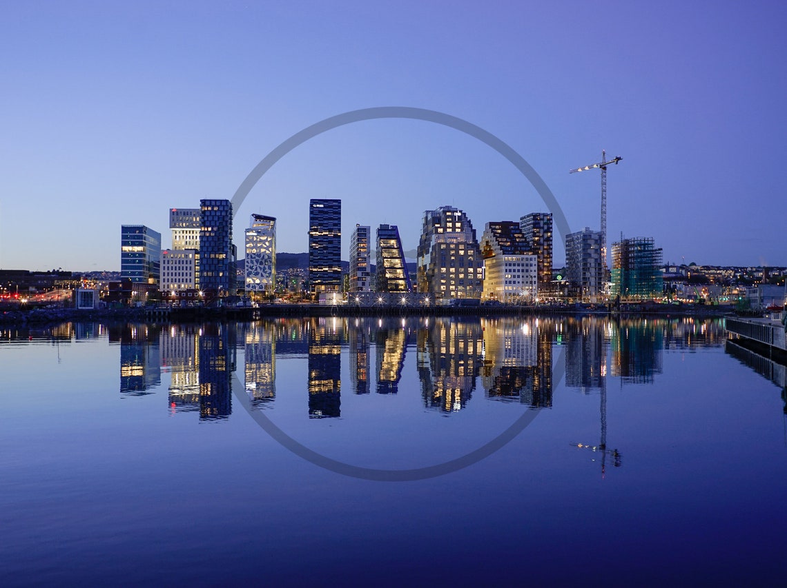 Oslo Norway Barcode Skyline Twilight Water Reflections Poster - Image 3
