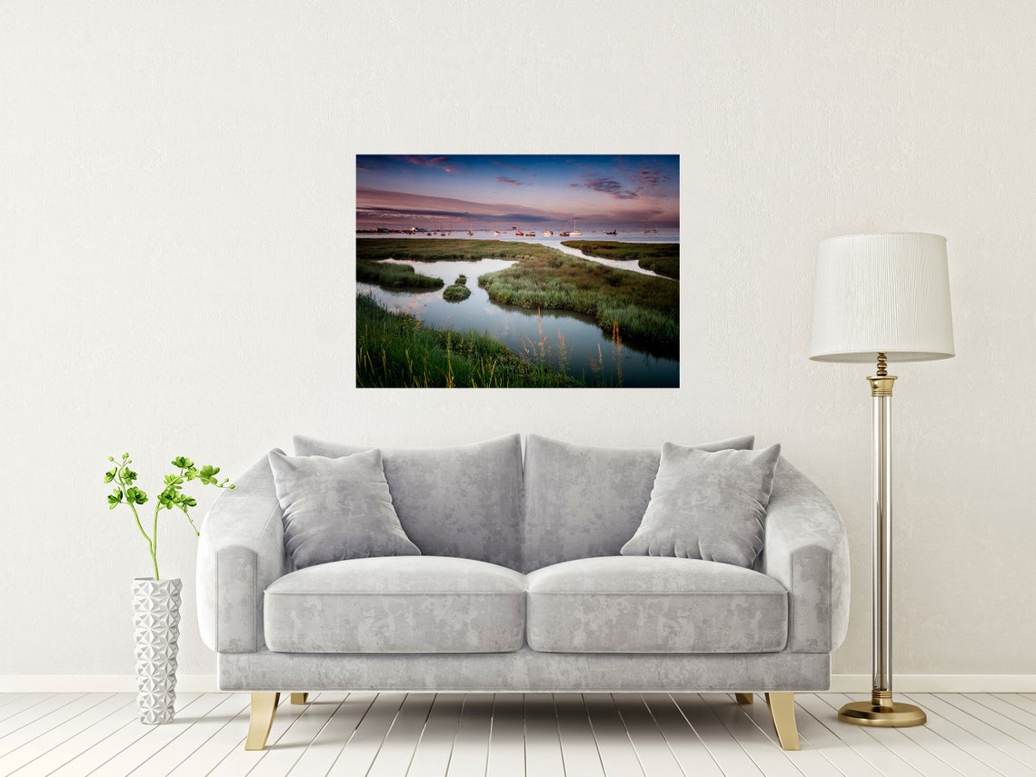 Slaughden Suffolk Sunset Saltmarsh Creeks Moored Boats Poster - Image 2