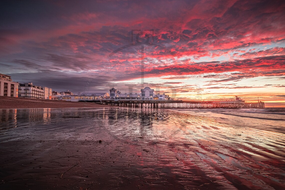 South Parade Pier Southsea Under A Fiery Red Sunrise Sky Poster - Image 3