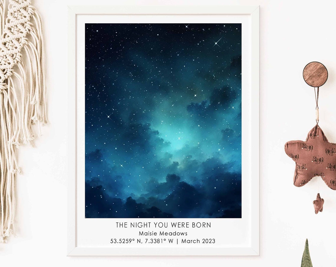 Personalized New Baby Night Sky Star Map Birth Keepsake Poster