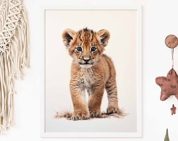 Adorable Baby Lion Cub Watercolor Safari Nursery Animal Poster