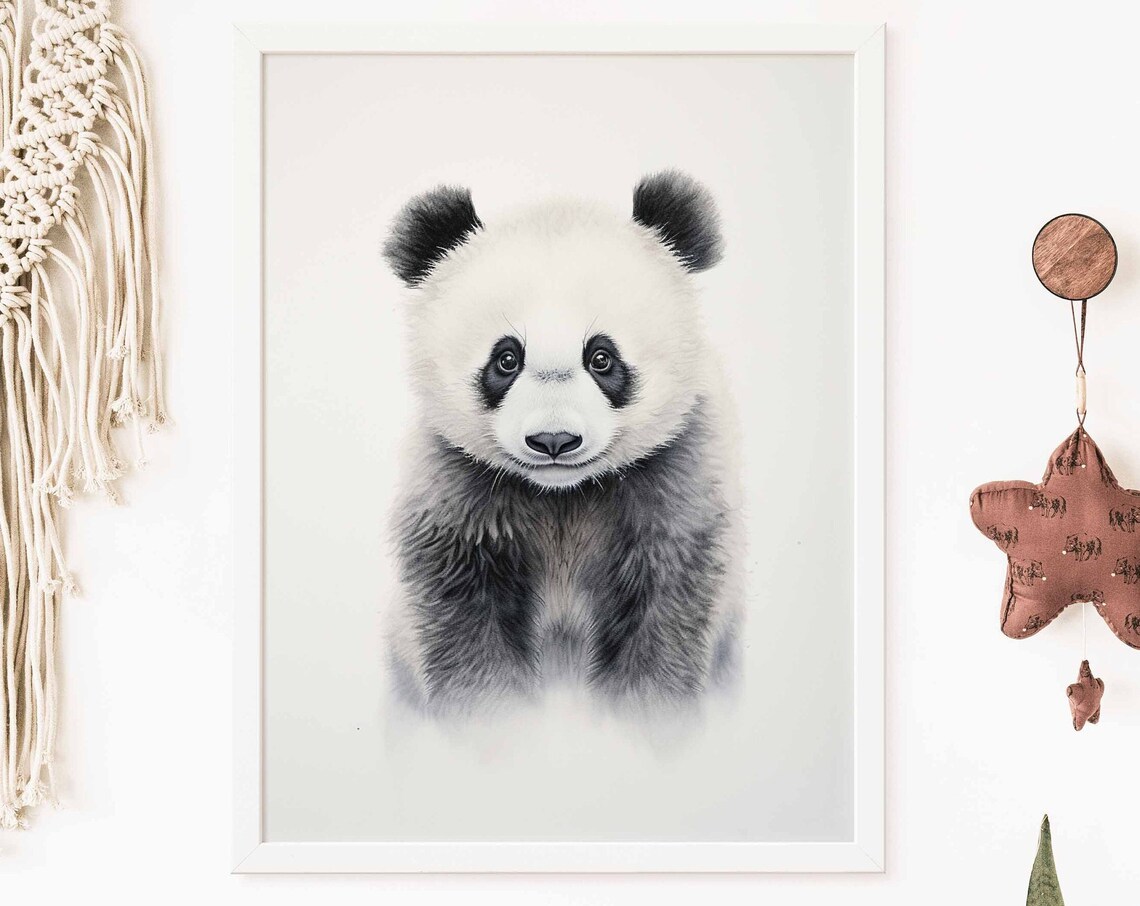 Adorable Giant Panda Cub Watercolor Portrait Poster on White