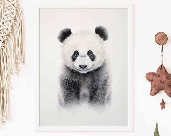 Adorable Giant Panda Cub Watercolor Portrait Poster on White