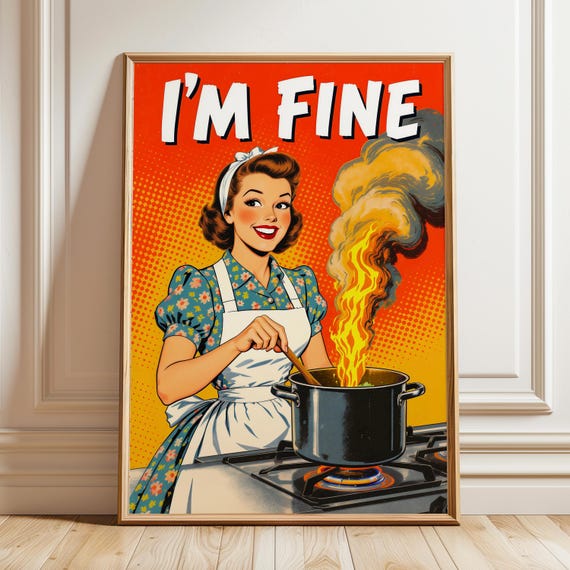 Funny 50s Housewife Kitchen Print Retro Pop Art Wall Decor
