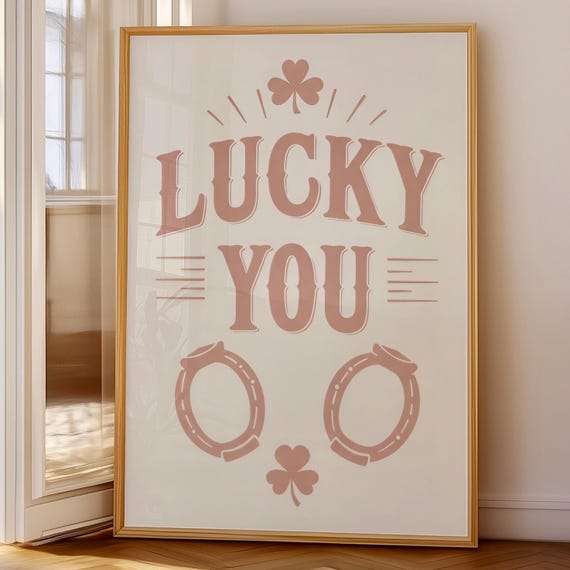 Lucky You Vintage Print Horseshoe Wall Art Western Typography Poster Retro Farmhouse Decor Dorm