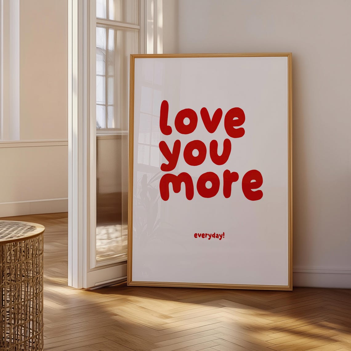 Love You More Everyday Bold Red Preppy Typography Quote Poster