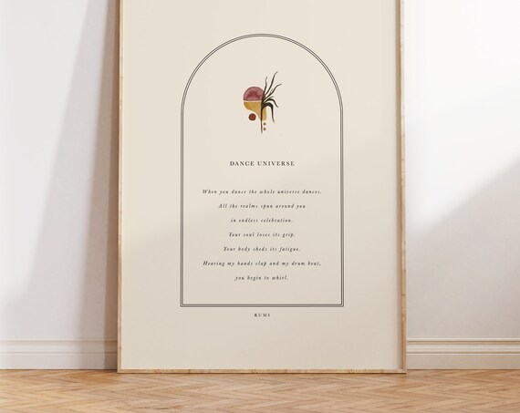 Rumi Dance Universe Poem Minimalist Literary Boho Inspirational Poster