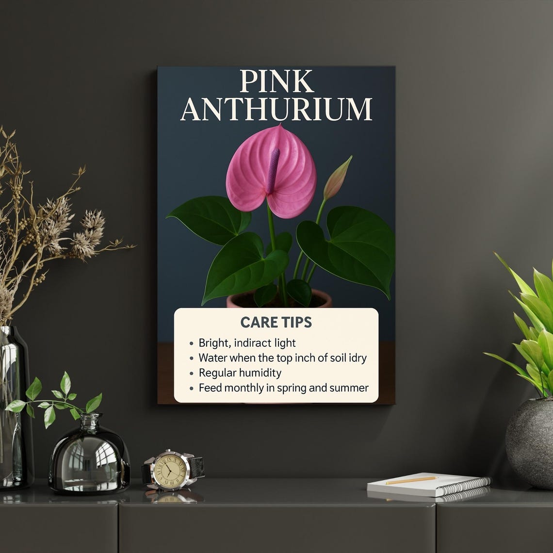 Easy Pink Anthurium Care Tips Houseplant Guide Botanical Poster