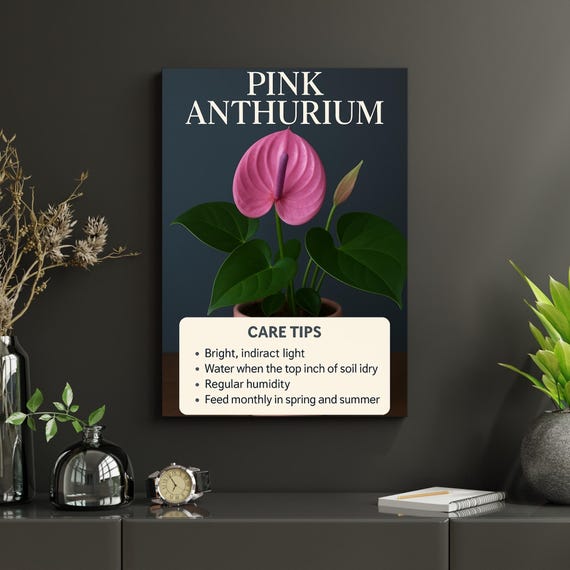 Anthurium Plant Care Guide Botanical Wall Art Indoor Decorhouseplant Chart Tropical Flower Poster