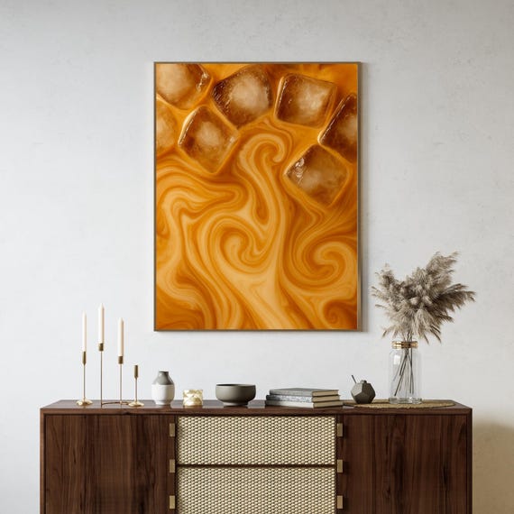 Iced Coffee Wall Art Print Swirl Photography Minimalist Kitchen Decor Neutral Caf Barista