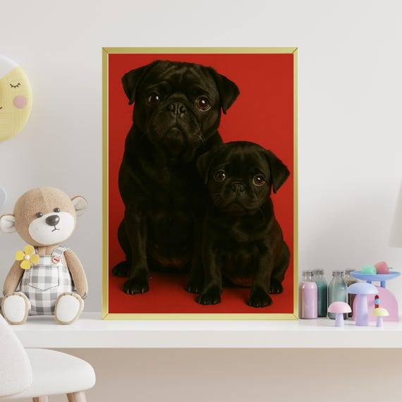 Pug Puppy Portrait Cute Dog Wall Art Pet Poster Kids Room Nursery Animal Decorpug Photography