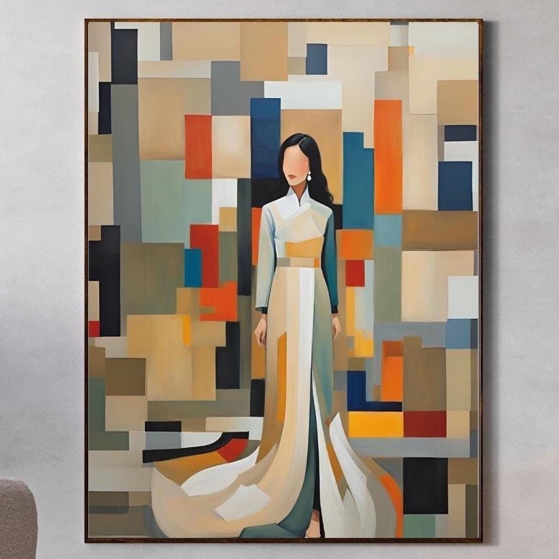 Vietnamese Ao Dai Modern Geometric Colorful Abstract Wall Art