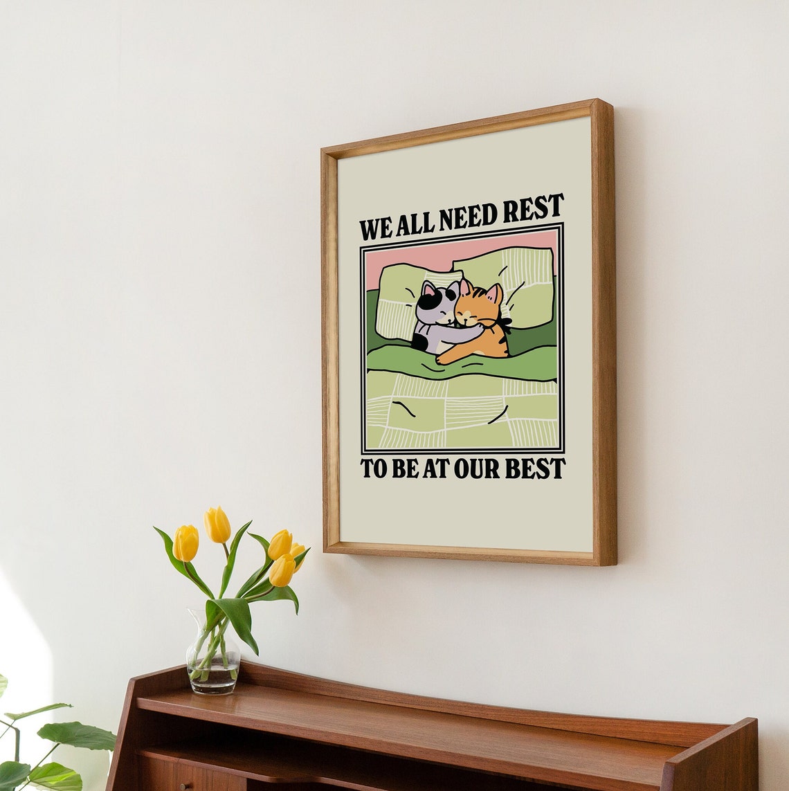 Cute Cat Rest Self Care Quote Art Print - Image 3