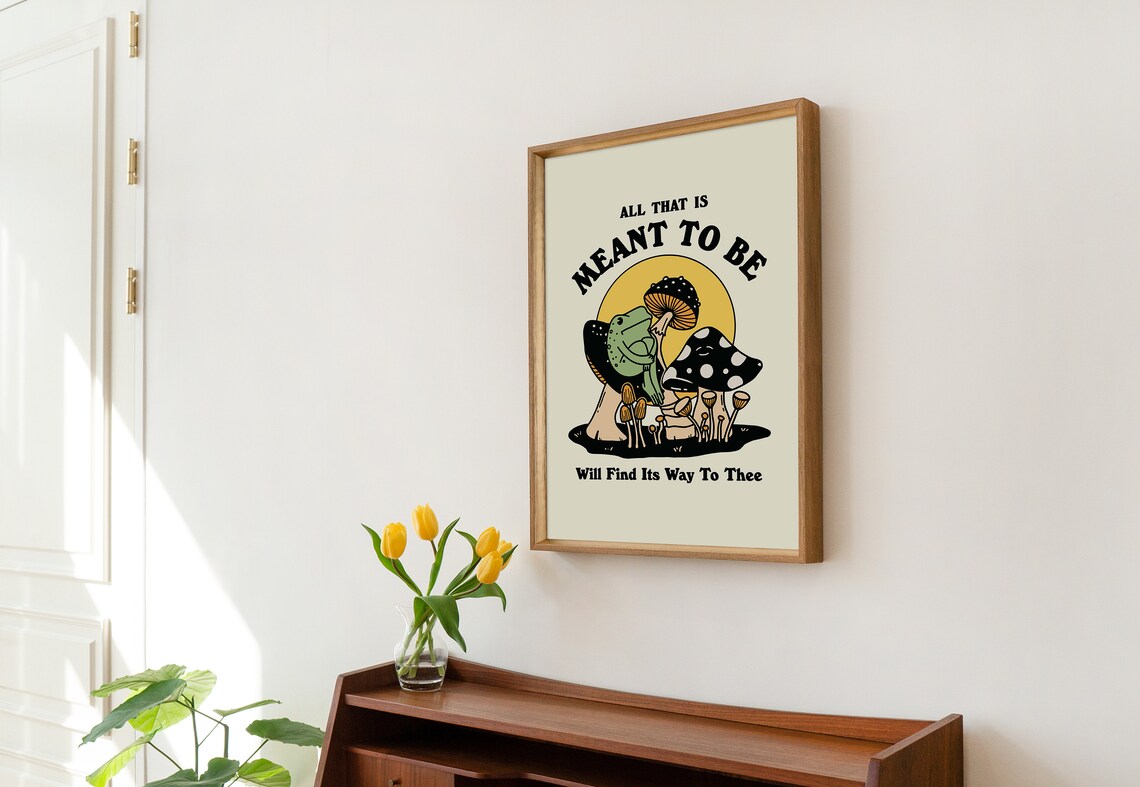 Retro Frog Mushroom Illustration, 70s Travel Poster - Image 2