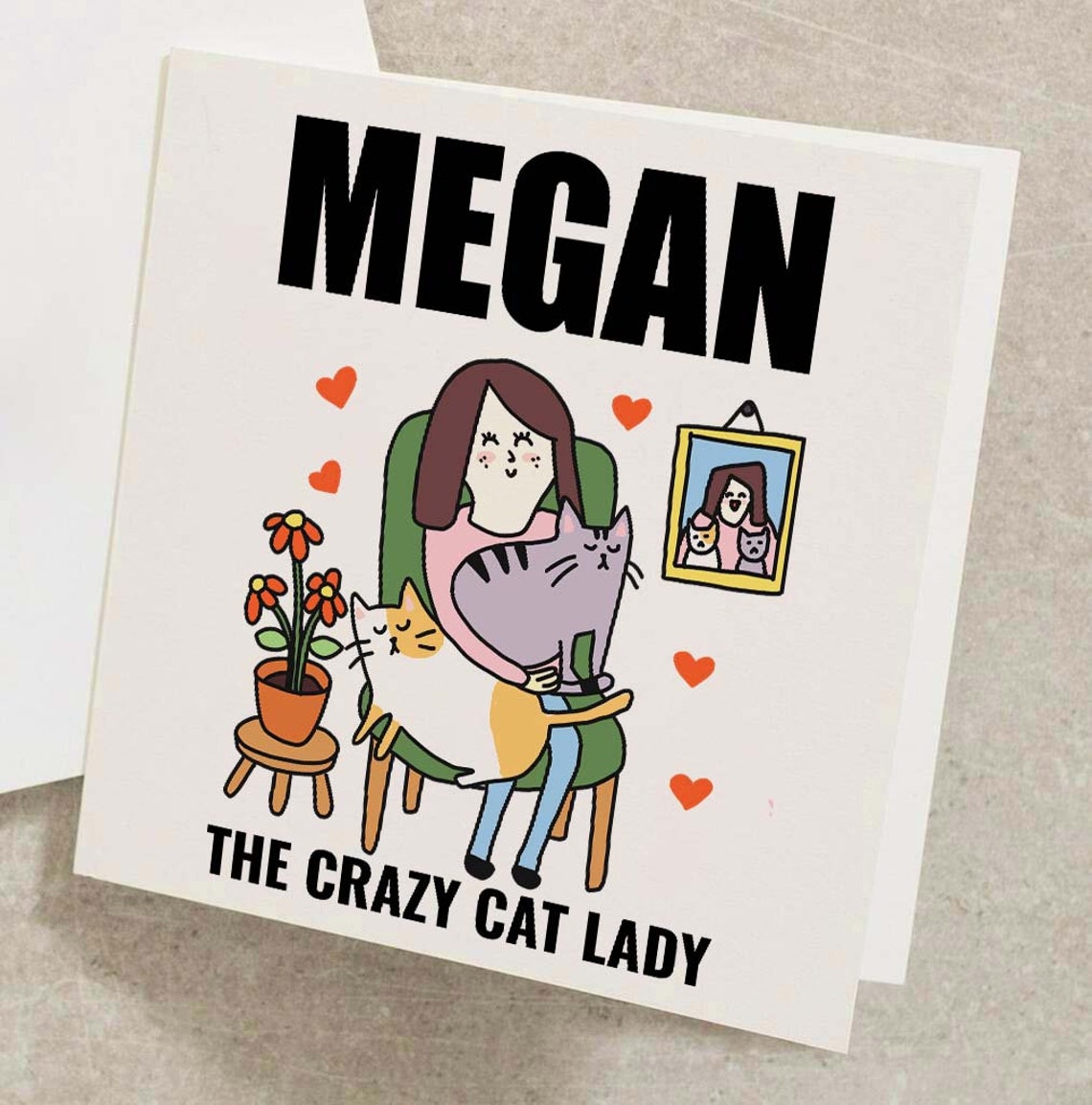 Megan The Crazy Cat Lady Personalised Cat Lover Birthday Card Gift - Image 2