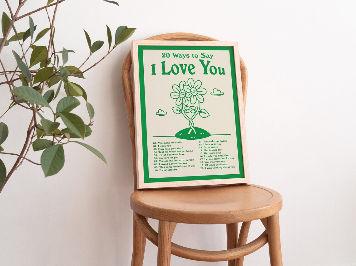 20 Ways to Say I Love You Retro Flowers List Quote Poster Gift - Image 3