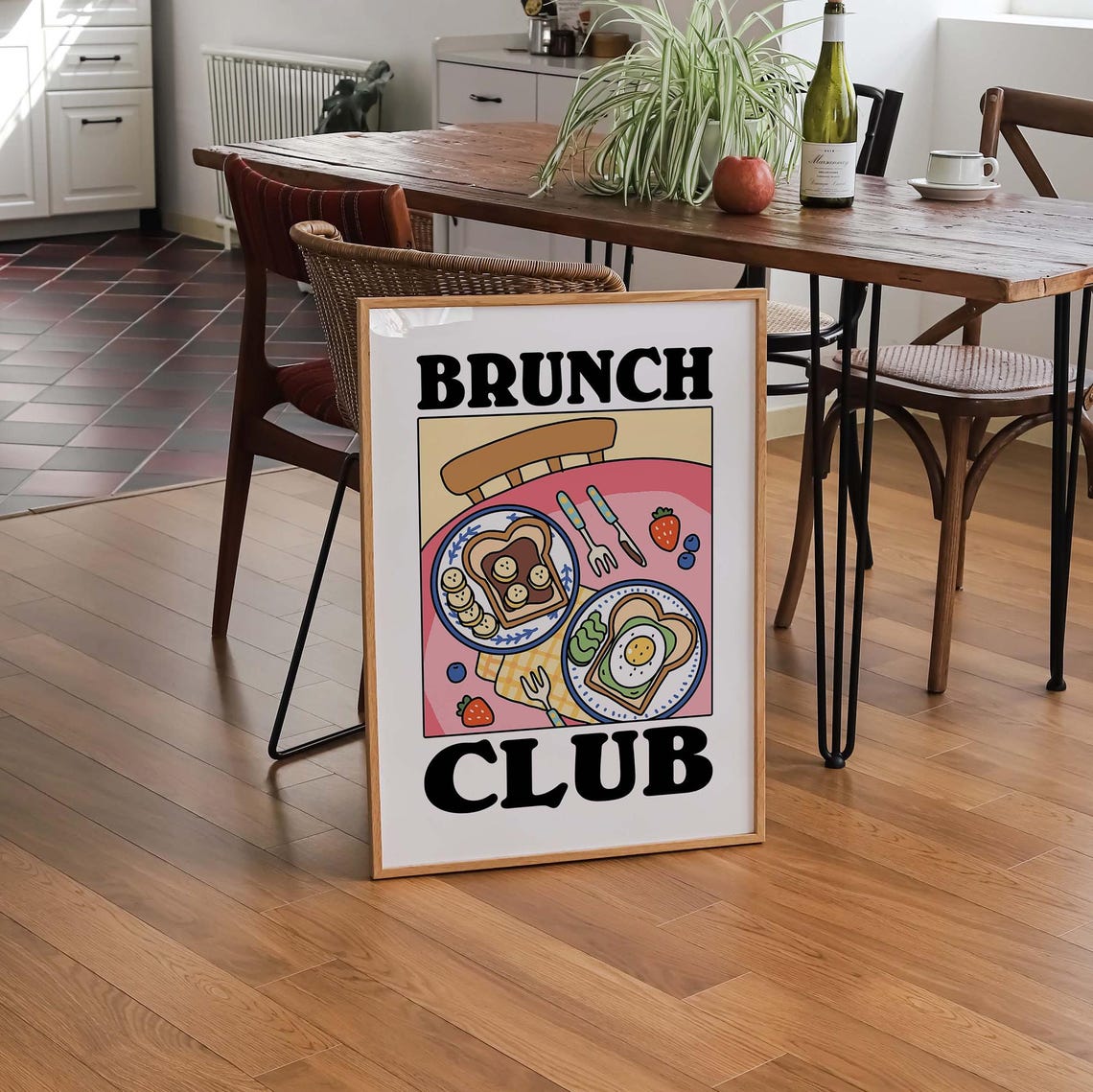 Brunch Club Cute Retro Breakfast Toast Eggs Kitchen Cafe Poster - Image 3