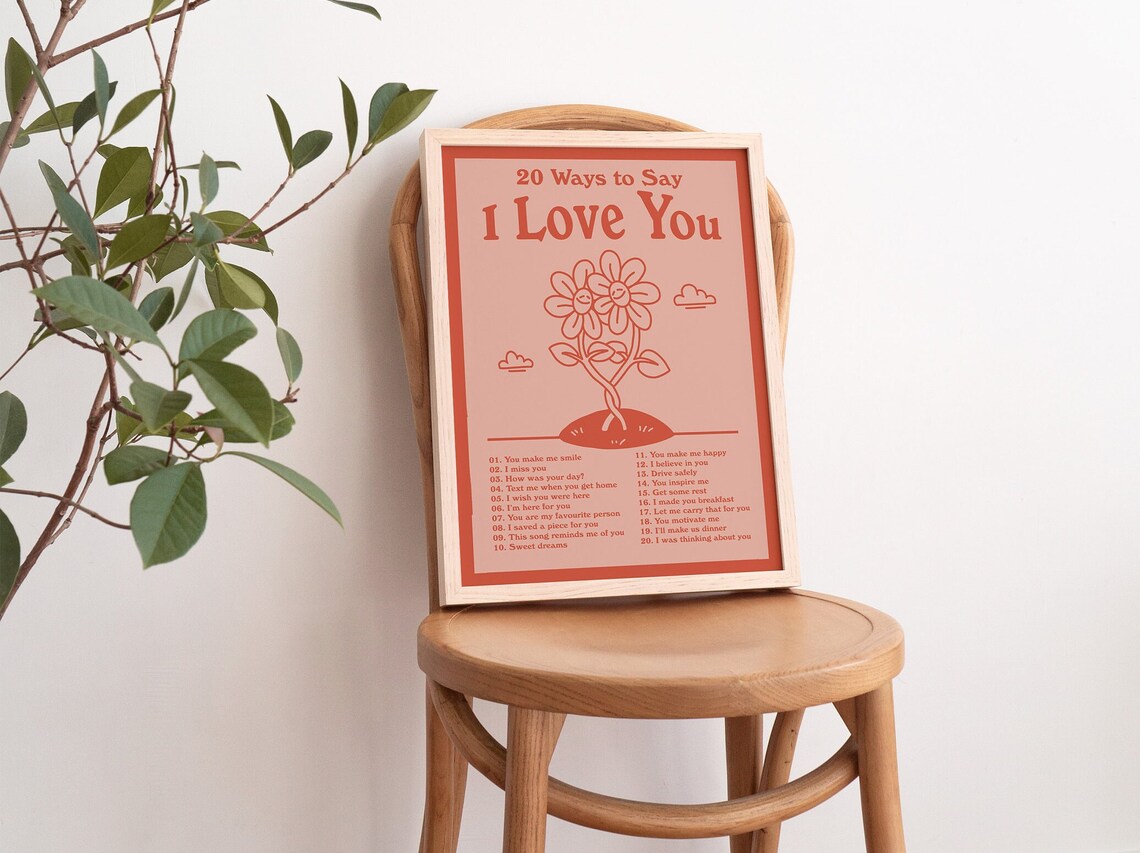 20 Ways To Say I Love You Red Floral Affirmations Wall Poster - Image 3