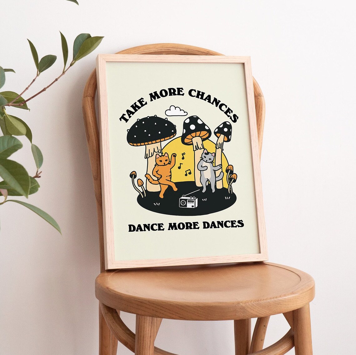 Dancing Cats Mushroom Positive Wall Art Print - Image 3