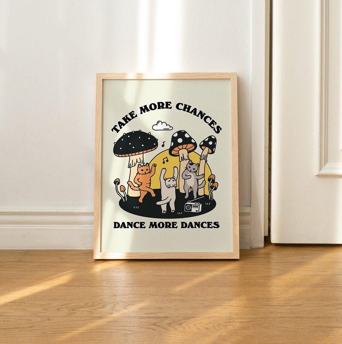 Dancing Cats Selfcare Quote, Vintage Mushroom Illustration - Image 3