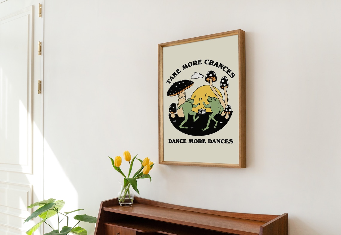 Dancing Frog Retro Poster, Mushroom Decor - Image 2