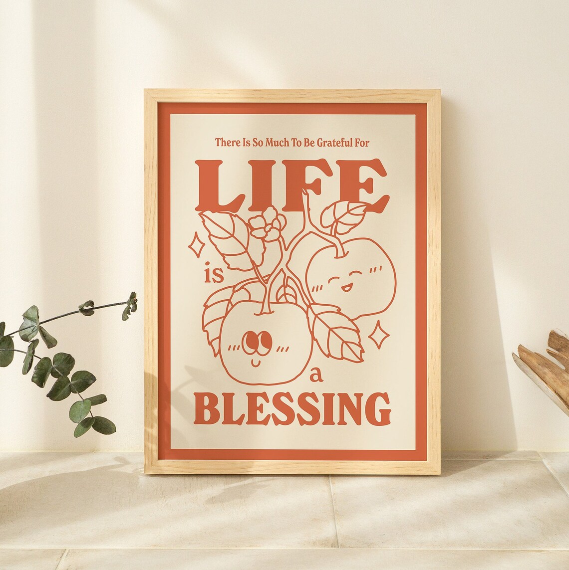 Retro Fruit Print, Gratitude Affirmation Poster