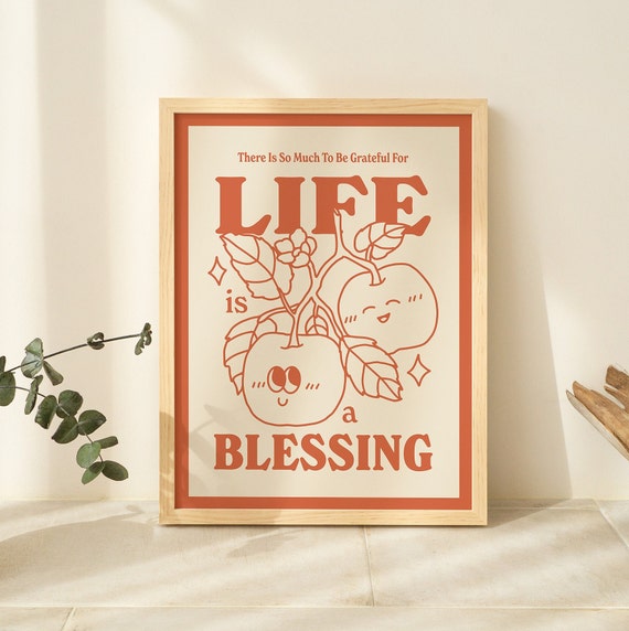 Retro Fruit Print, Gratitude Affirmation Poster