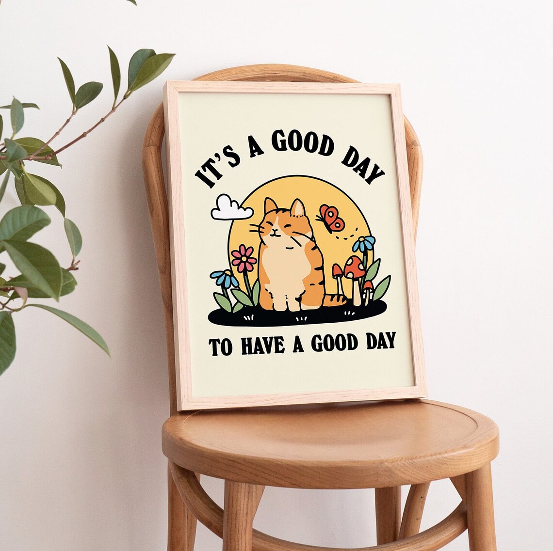 Cute Cat Good Day Quote Poster, Nursery Room Decor - Image 2