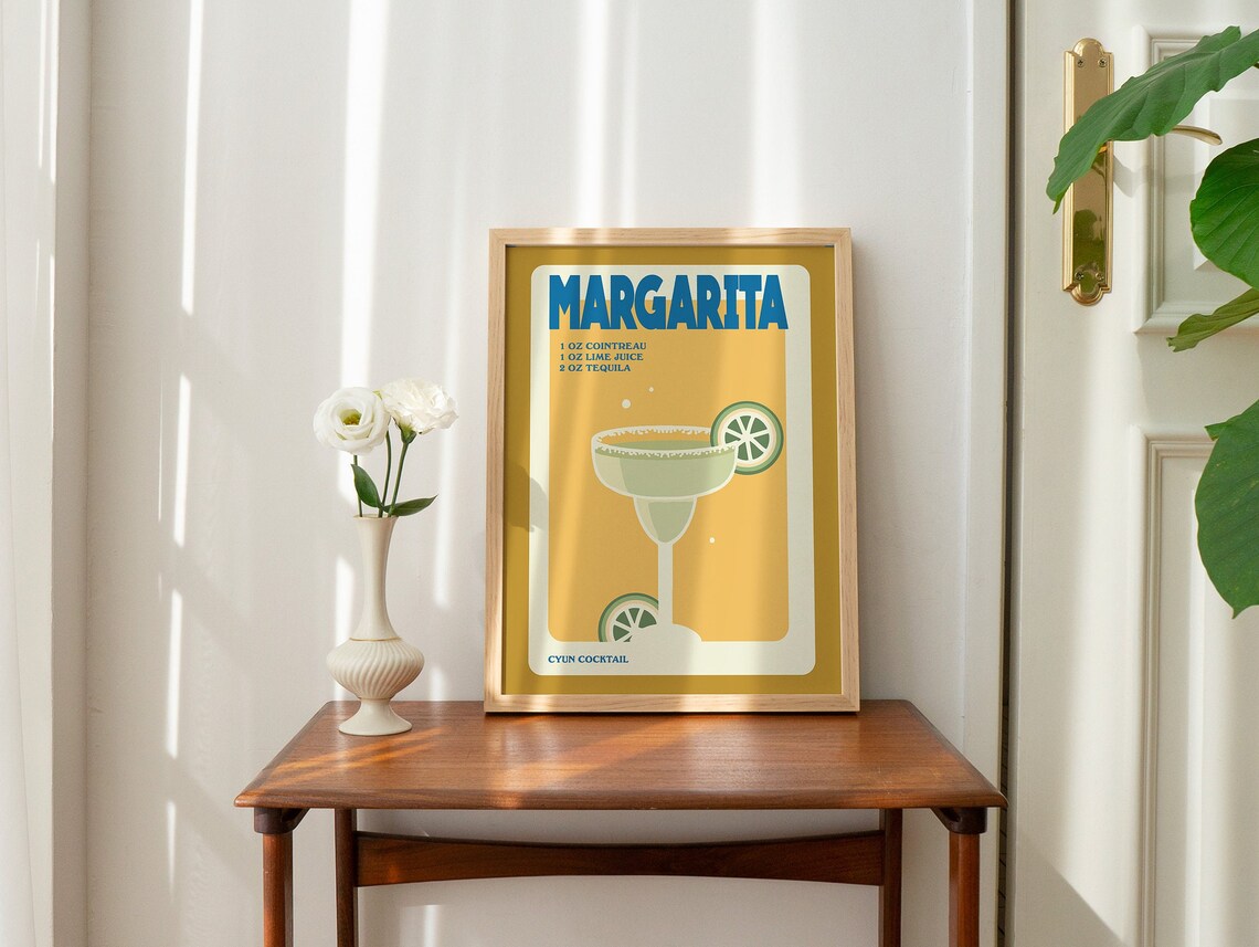 Margarita Cocktail Recipe Retro Bar Print Tequila Lime Gold Yellow - Image 2