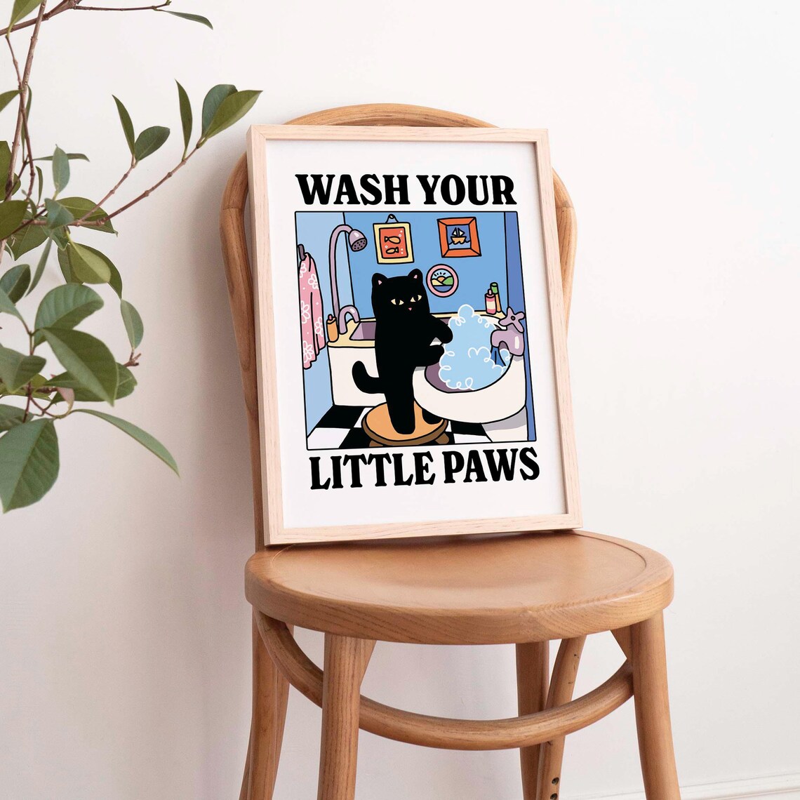 Wash Your Paws Cat Print, Retro Bathroom Poster - Image 2