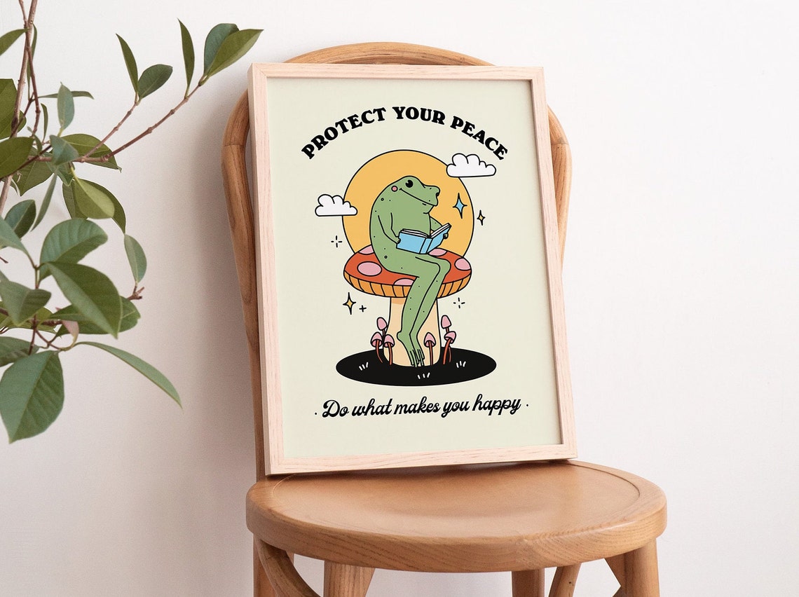 Protect Your Peace Reading Frog Mushroom Mental Health Quote Print - Image 3
