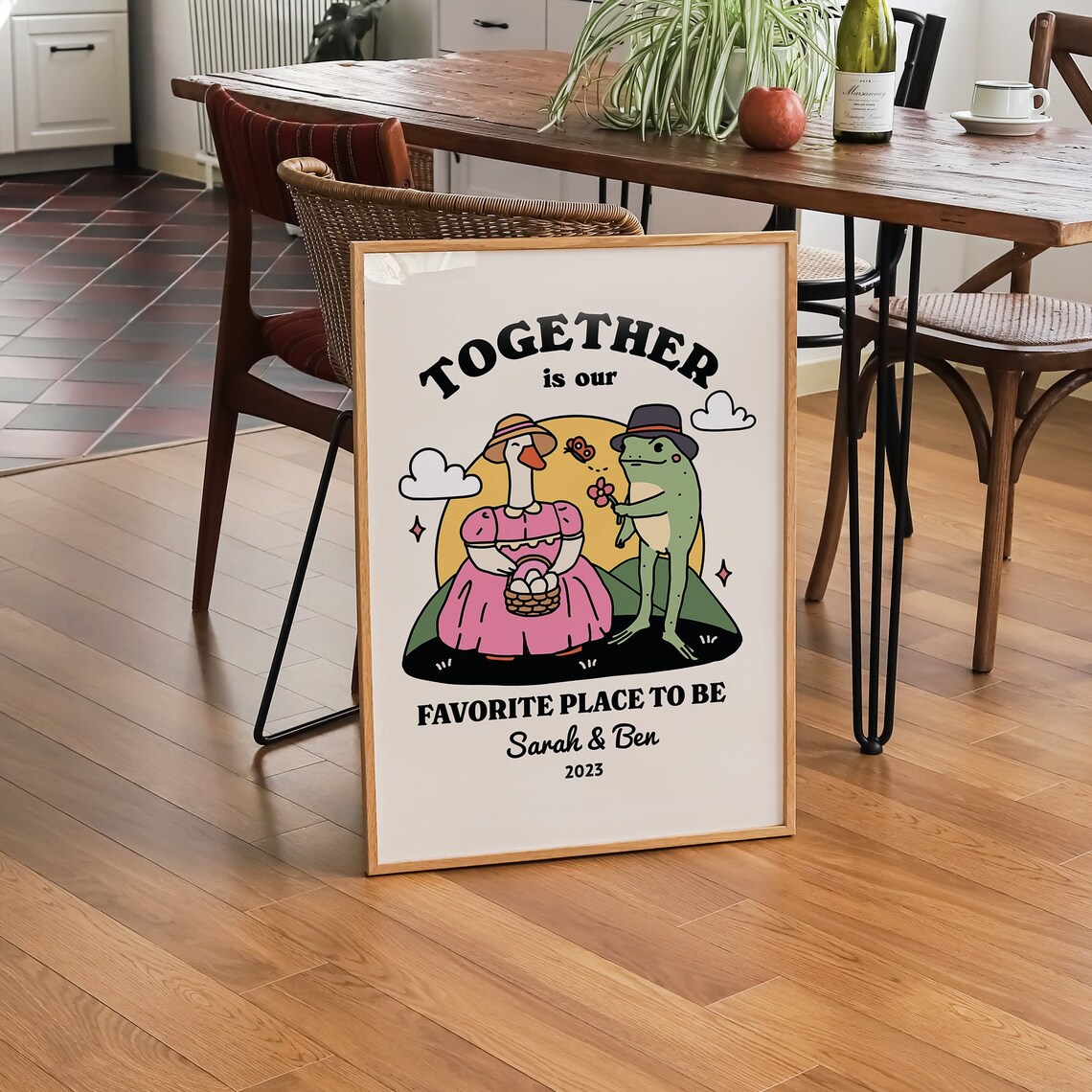 Personalized Couple Frog Illustration Romance Art Print - Image 2