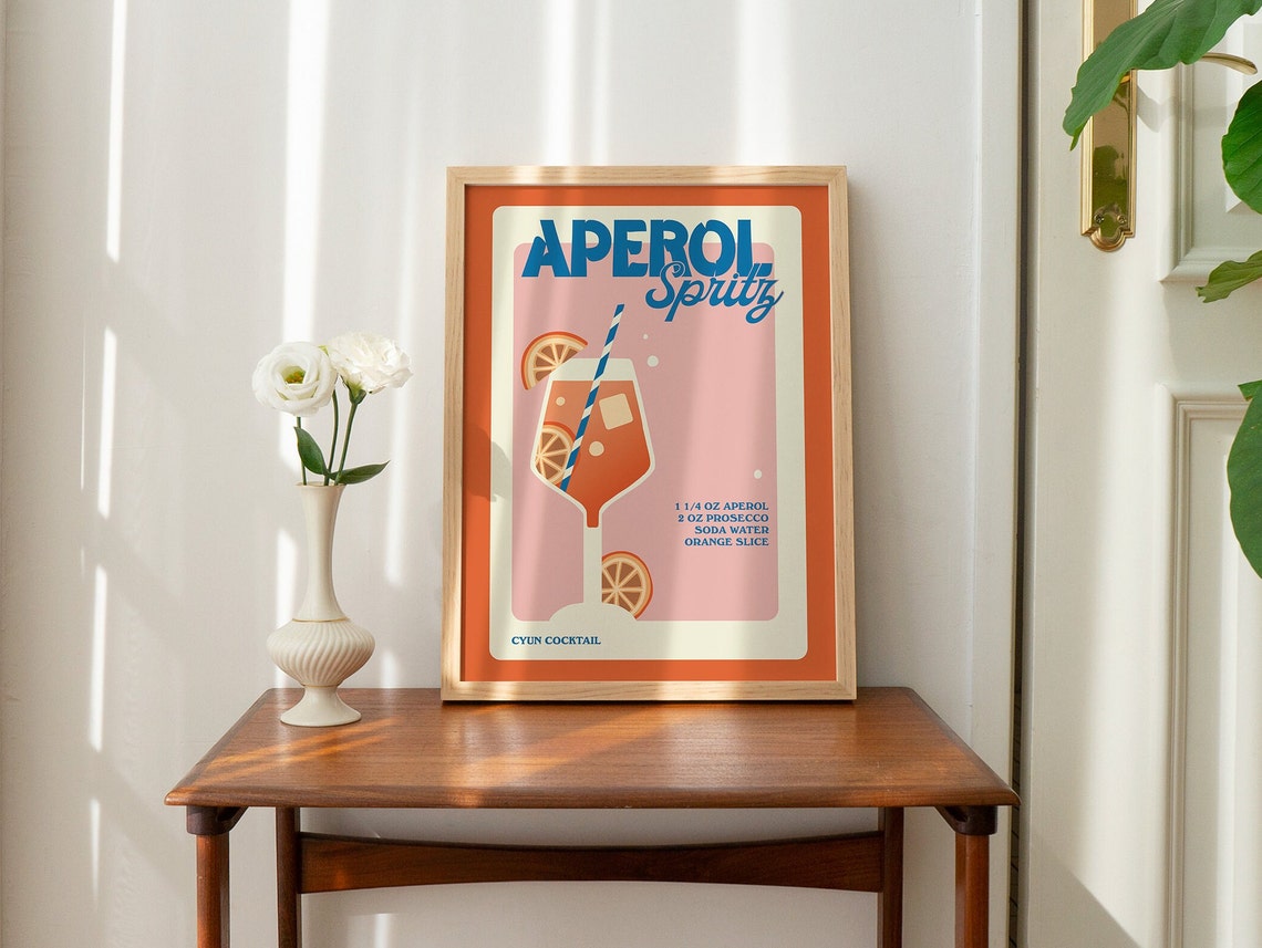 Aperol Spritz Retro Cocktail Recipe Terracotta Bar Wall Poster - Image 2