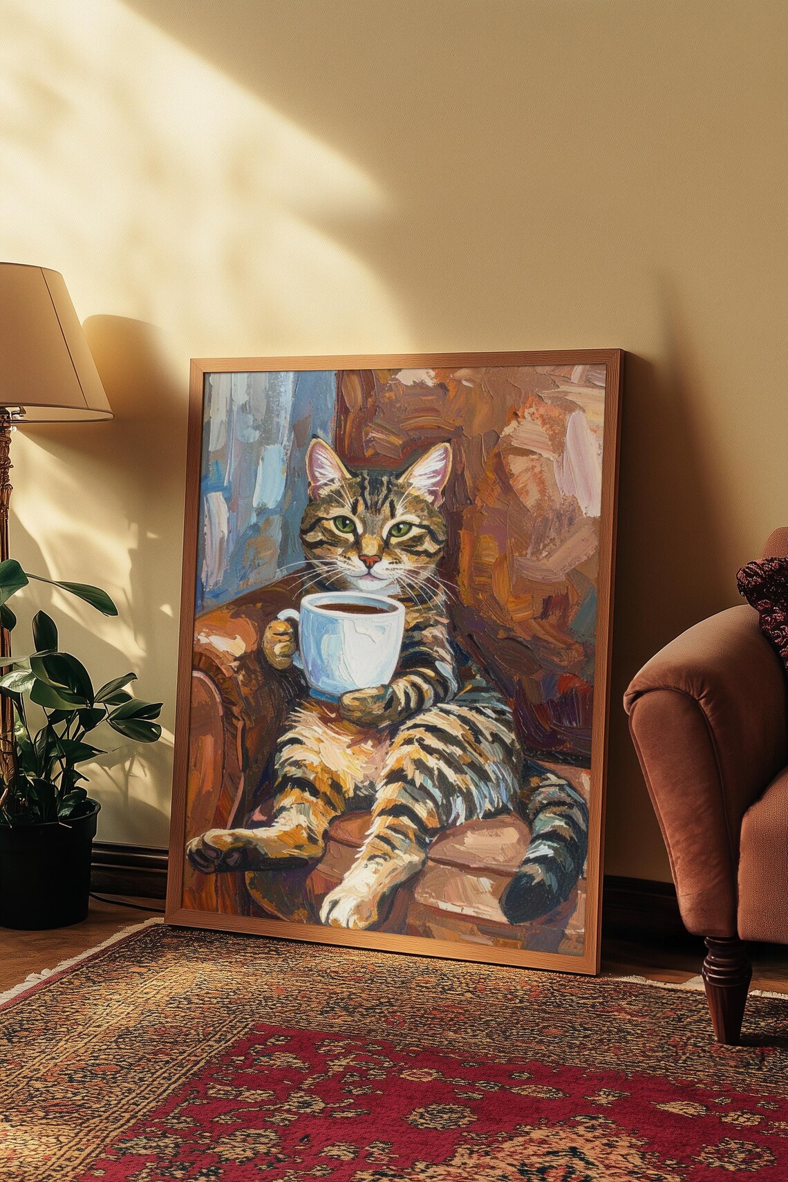 Textured Tabby Cat Oil Painting Print, Funny Portrait