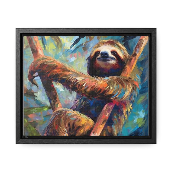 Smiling Sloth Hanging Colorful Jungle Abstract Animal Poster