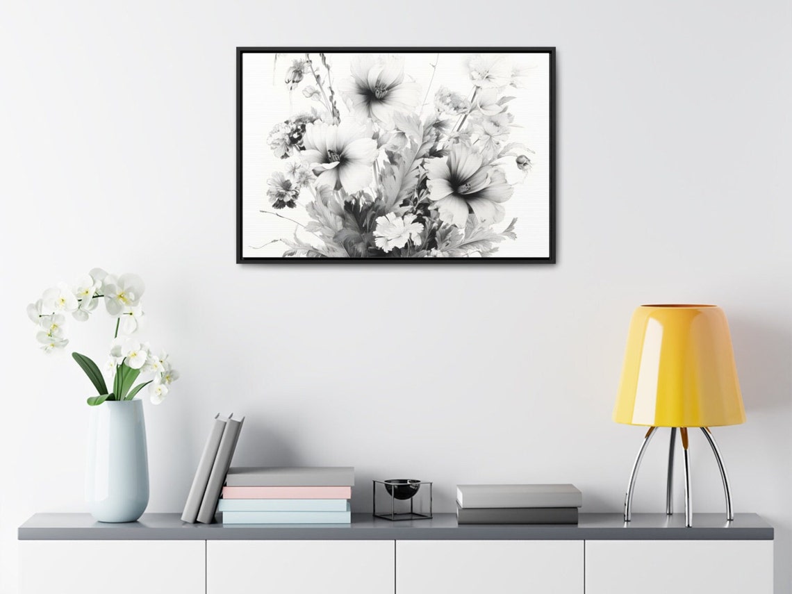 Black White Ink Wildflower Bouquet Monochrome Floral Art Poster - Image 3
