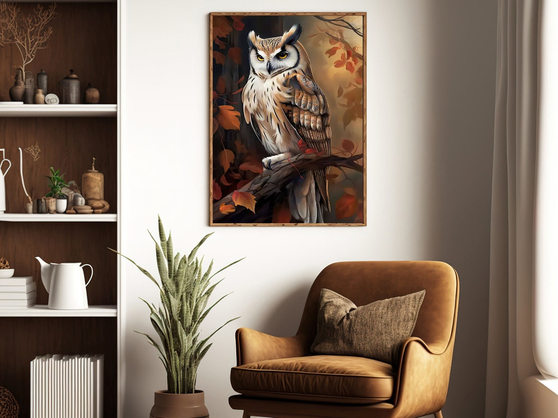 Vintage Autumn Owl Painting Retro Owl Art Print Owl Print Bird Art Print Floral Animal Poster Print Wild Animal Art Print - Image 4