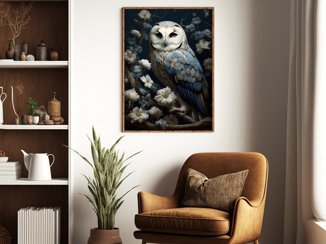 Vintage Floral Owl Painting Retro Owl Art Print Owl Print Bird Art Print Floral Animal Poster Print Wild Animal Art Print - Image 3