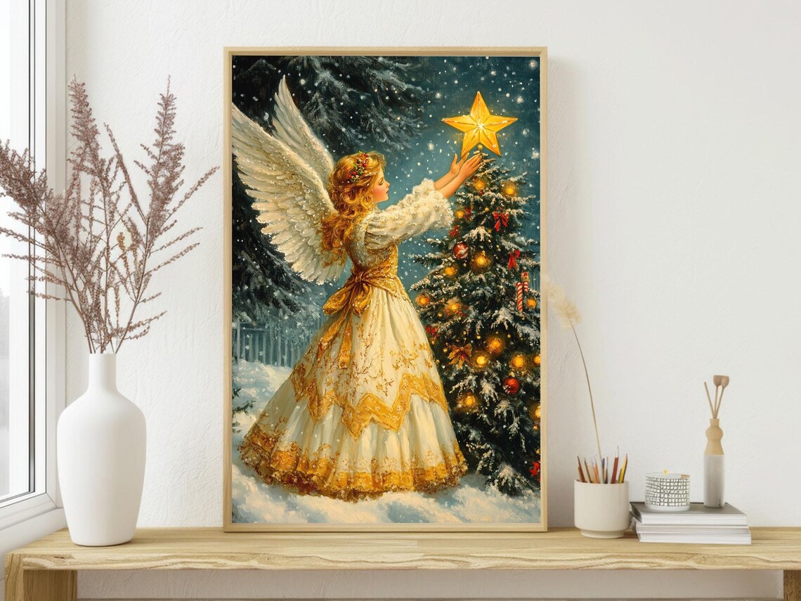 Cottage Christmas Angel, Celestial Wall Art Print - Image 3