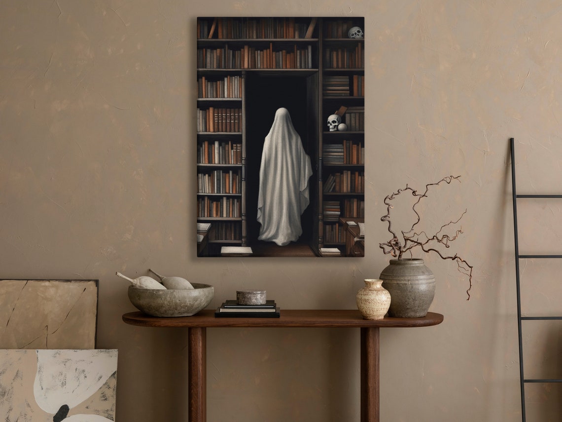 Ghost In Dark Academia Library Secret Door Spooky Art Poster - Image 4