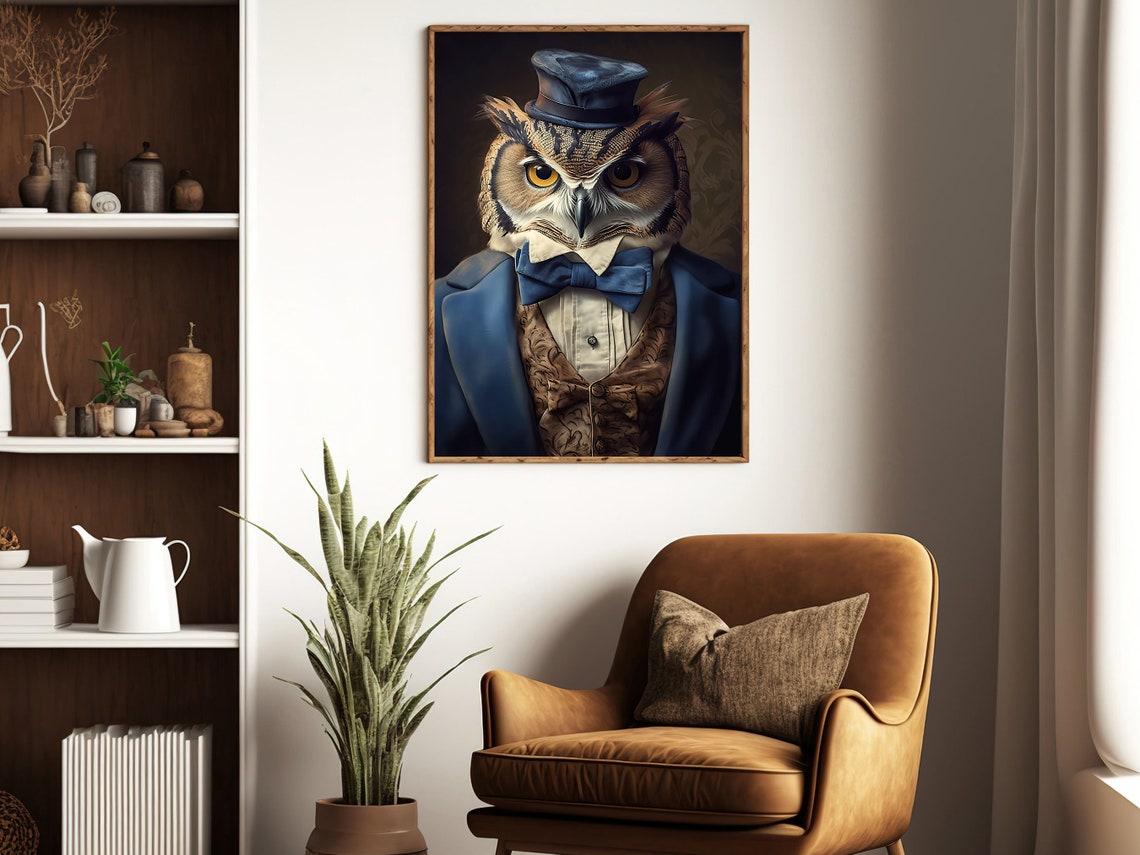 Vintage Owl Portrait Painting Renaissance Owl Art Print Owl Print Gothic Art Print Owl Poster Print Animal Painting - Image 2